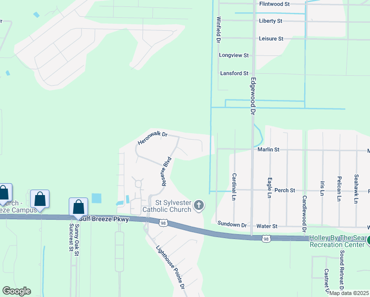 map of restaurants, bars, coffee shops, grocery stores, and more near 6450 Heronrun Way in Gulf Breeze