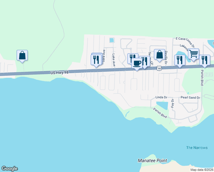 map of restaurants, bars, coffee shops, grocery stores, and more near 433 Sandy Ridge Circle in Mary Esther