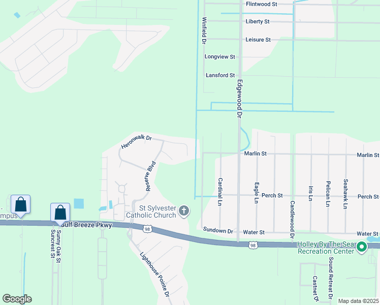 map of restaurants, bars, coffee shops, grocery stores, and more near 6491 Heronwalk Drive in Gulf Breeze