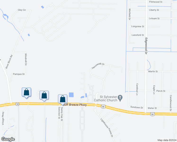 map of restaurants, bars, coffee shops, grocery stores, and more near 6325 Heronwalk Drive in Gulf Breeze