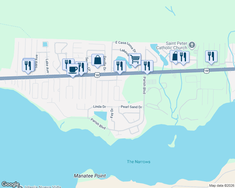 map of restaurants, bars, coffee shops, grocery stores, and more near 78 Stowe Road in Mary Esther