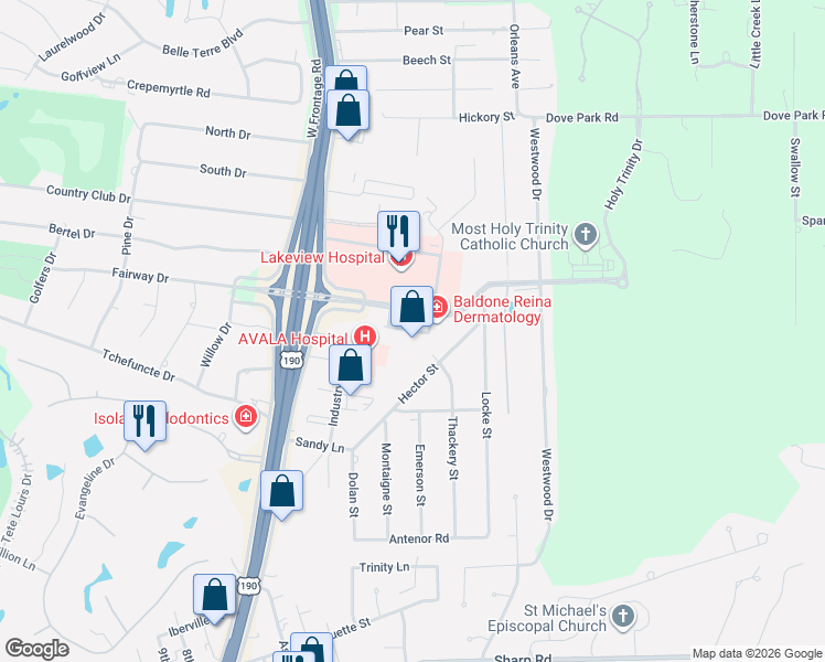 map of restaurants, bars, coffee shops, grocery stores, and more near 100 Lakeview Lane in Covington
