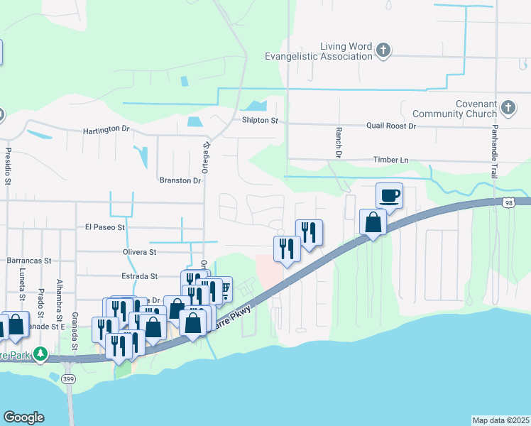 map of restaurants, bars, coffee shops, grocery stores, and more near 8882 White Ibis Way in Navarre