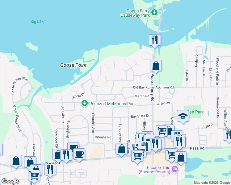 map of restaurants, bars, coffee shops, grocery stores, and more near 404 Chablis Lane in Biloxi
