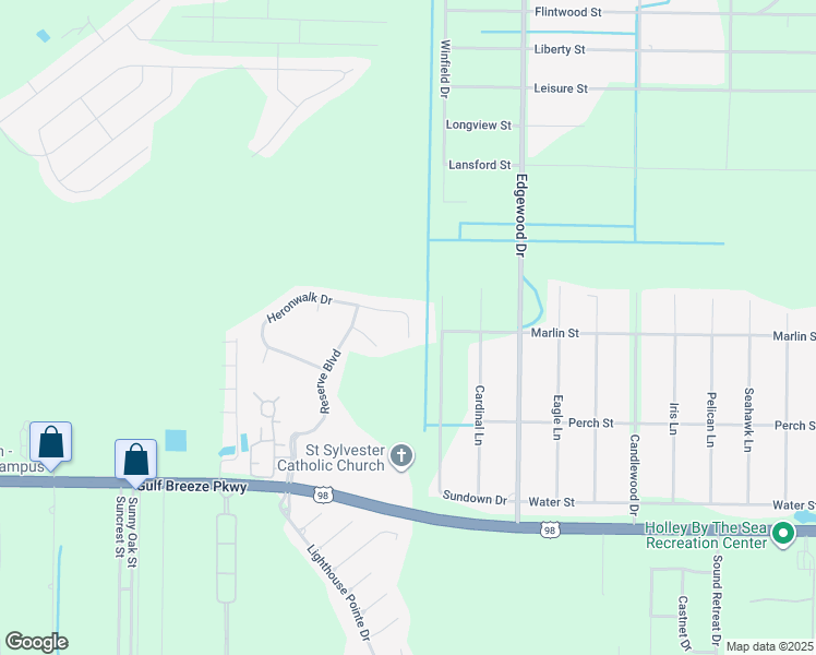 map of restaurants, bars, coffee shops, grocery stores, and more near 6492 Heronwalk Drive in Gulf Breeze