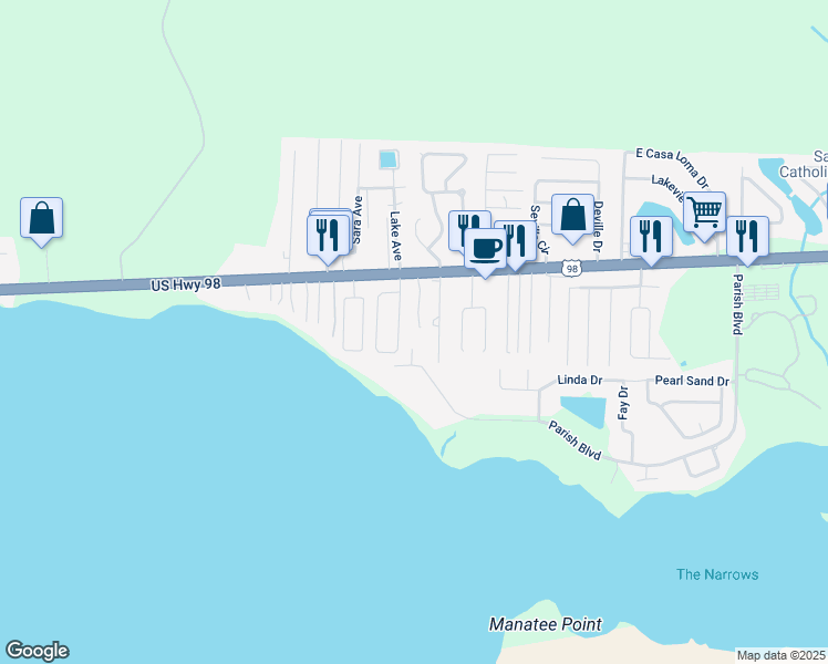 map of restaurants, bars, coffee shops, grocery stores, and more near 408 Bristol Cove Road in Mary Esther