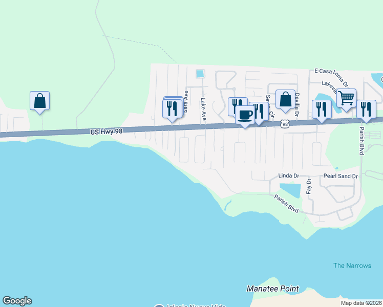 map of restaurants, bars, coffee shops, grocery stores, and more near 431 Sandy Ridge Circle in Mary Esther
