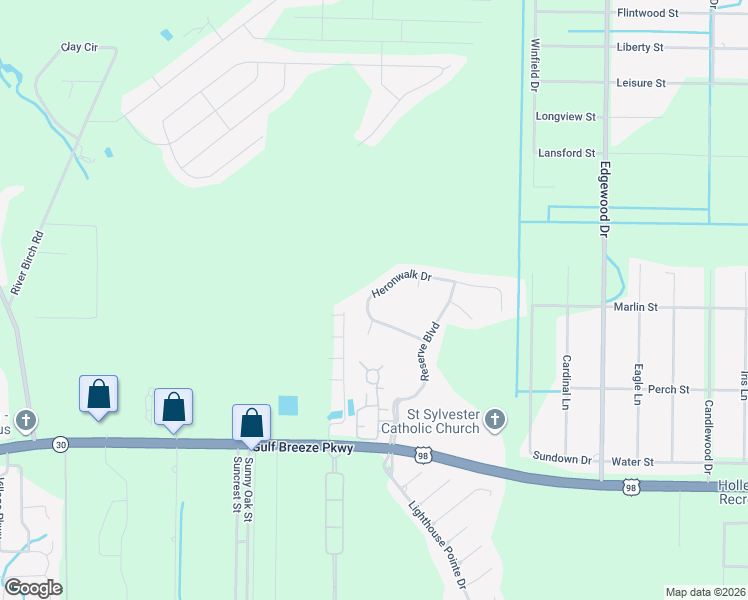 map of restaurants, bars, coffee shops, grocery stores, and more near 6335 Heronwalk Drive in Gulf Breeze