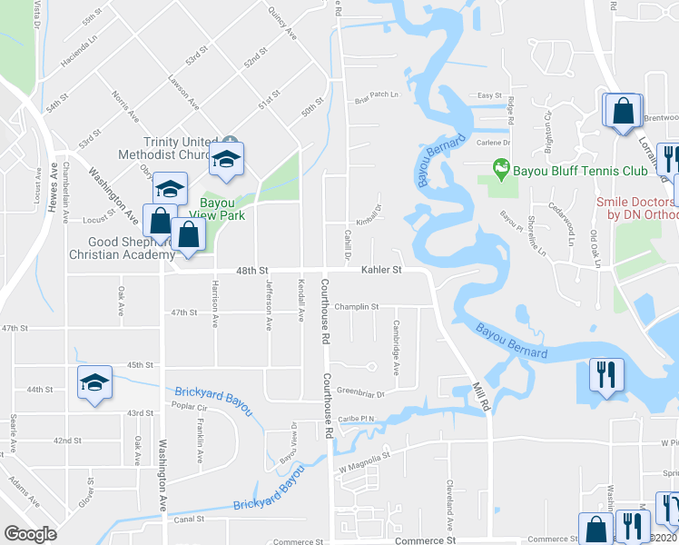 map of restaurants, bars, coffee shops, grocery stores, and more near 412 Kahler Street in Gulfport