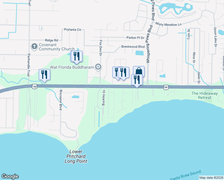 map of restaurants, bars, coffee shops, grocery stores, and more near 9484 Navarre Parkway in Navarre