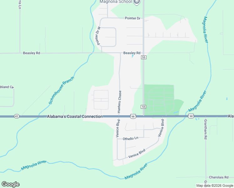 map of restaurants, bars, coffee shops, grocery stores, and more near 12712 Hunters Chase in Foley
