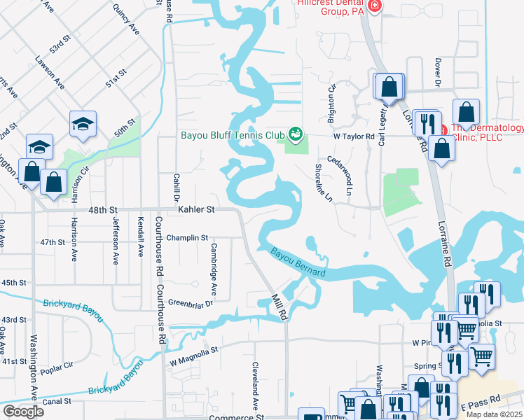 map of restaurants, bars, coffee shops, grocery stores, and more near 13 Rivers Bend Drive in Gulfport