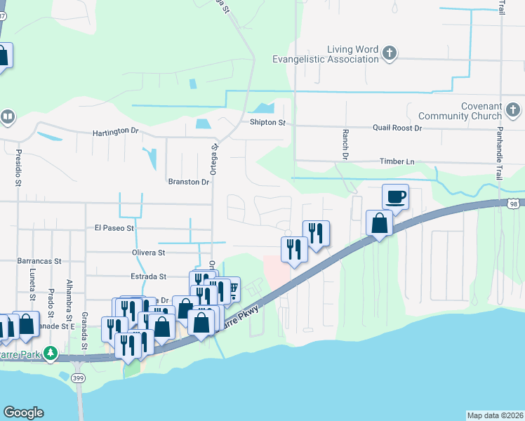 map of restaurants, bars, coffee shops, grocery stores, and more near 2073 Wilsons Plover Circle in Navarre