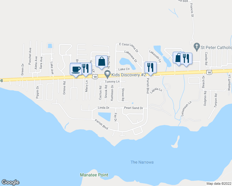 map of restaurants, bars, coffee shops, grocery stores, and more near 40 Stowe Road in Mary Esther