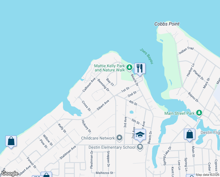 map of restaurants, bars, coffee shops, grocery stores, and more near 752 Benning Drive in Destin