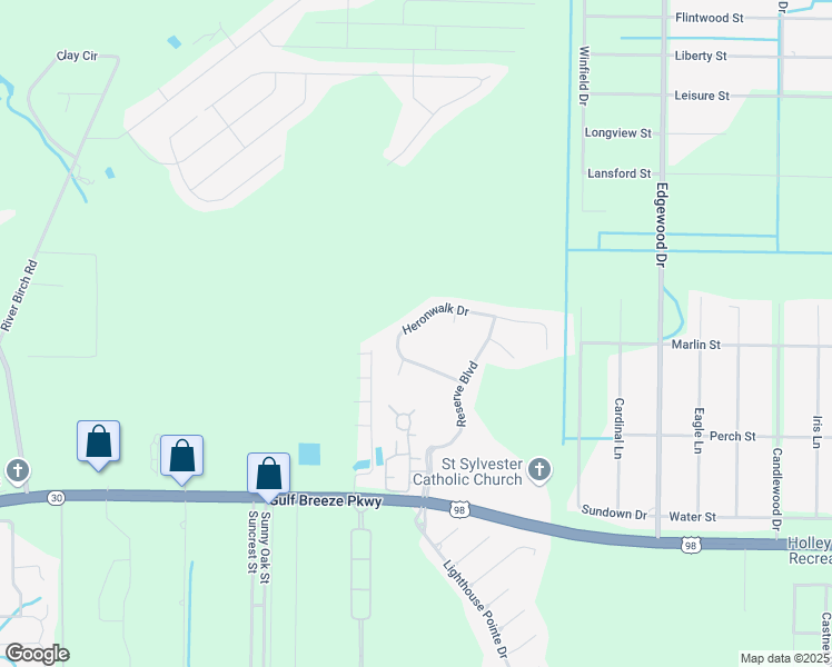 map of restaurants, bars, coffee shops, grocery stores, and more near 6346 Heronwalk Drive in Gulf Breeze