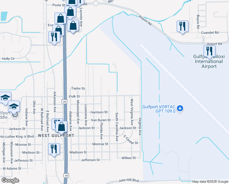 map of restaurants, bars, coffee shops, grocery stores, and more near 8404 Georgia Avenue in Gulfport