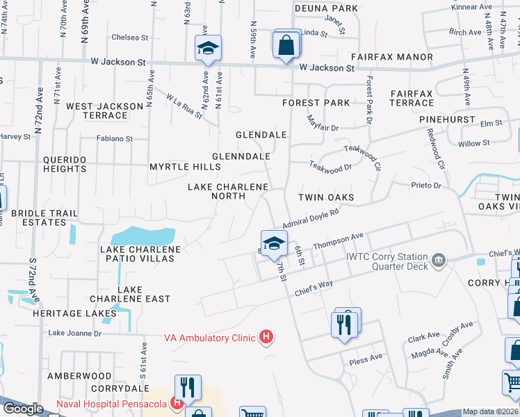 map of restaurants, bars, coffee shops, grocery stores, and more near 5943 Schofield Drive in Pensacola