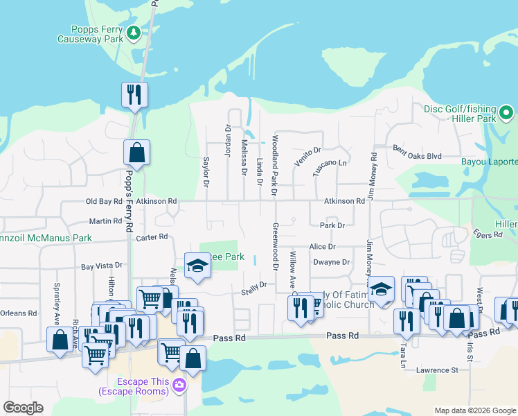 map of restaurants, bars, coffee shops, grocery stores, and more near 394-398 Acadian Court in Biloxi