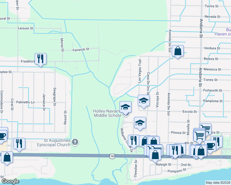 map of restaurants, bars, coffee shops, grocery stores, and more near 2037 Catline Circle in Navarre