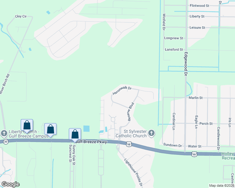 map of restaurants, bars, coffee shops, grocery stores, and more near 6350 Heronwalk Drive in Gulf Breeze