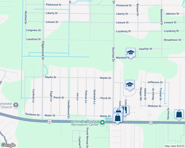 map of restaurants, bars, coffee shops, grocery stores, and more near 1981 Seahawk Lane in Navarre