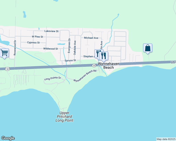 map of restaurants, bars, coffee shops, grocery stores, and more near 150 Wynnehaven Beach Road in Mary Esther