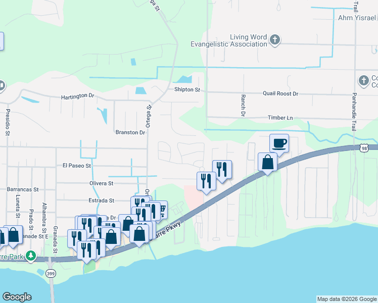 map of restaurants, bars, coffee shops, grocery stores, and more near 8882 White Ibis Way in Navarre