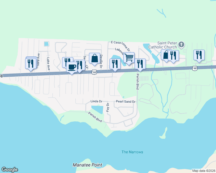 map of restaurants, bars, coffee shops, grocery stores, and more near 42 Stowe Road in Mary Esther