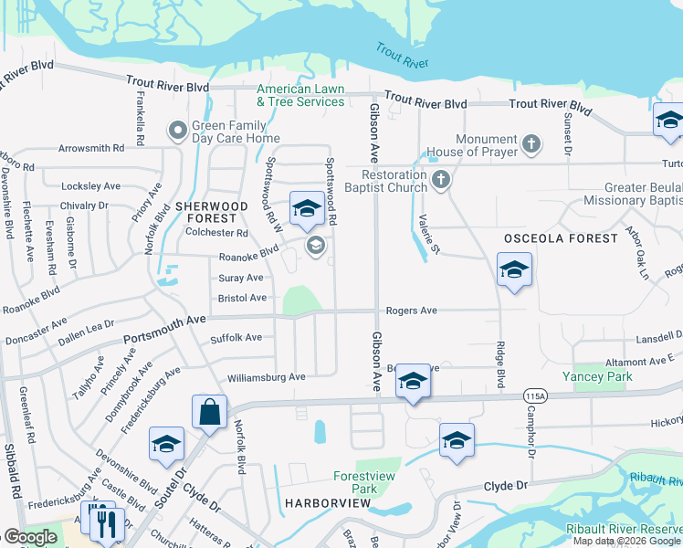 map of restaurants, bars, coffee shops, grocery stores, and more near 9353 Spottswood Road in Jacksonville