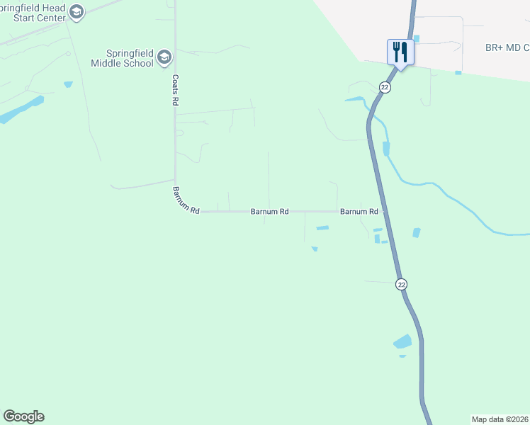 map of restaurants, bars, coffee shops, grocery stores, and more near 23601 Williams Lane in Springfield