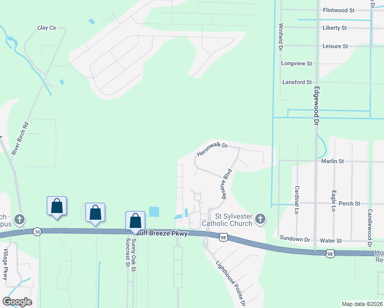 map of restaurants, bars, coffee shops, grocery stores, and more near 6335 Heronwalk Drive in Gulf Breeze