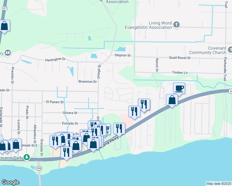 map of restaurants, bars, coffee shops, grocery stores, and more near 2073 Wilsons Plover Circle in Navarre