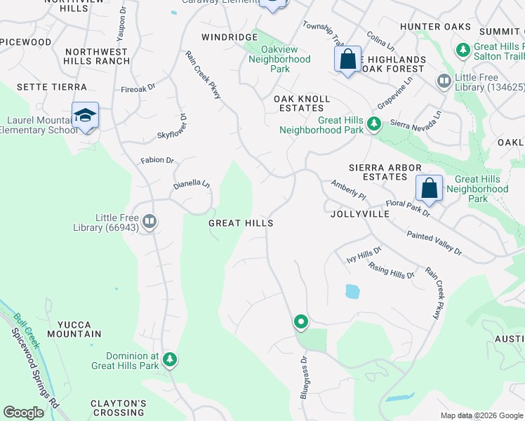 map of restaurants, bars, coffee shops, grocery stores, and more near 6604 Strutton Cove in Austin