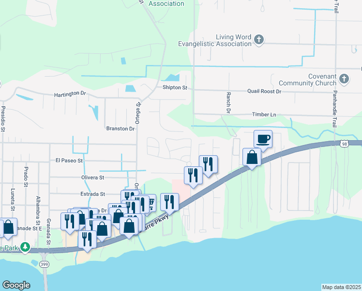 map of restaurants, bars, coffee shops, grocery stores, and more near 8882 White Ibis Way in Navarre