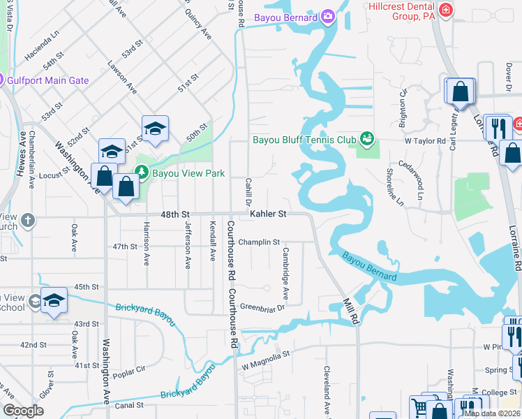 map of restaurants, bars, coffee shops, grocery stores, and more near 1 High Pointe Drive in Gulfport