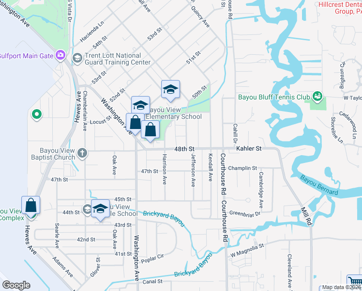 map of restaurants, bars, coffee shops, grocery stores, and more near 4801 Jefferson Avenue in Gulfport