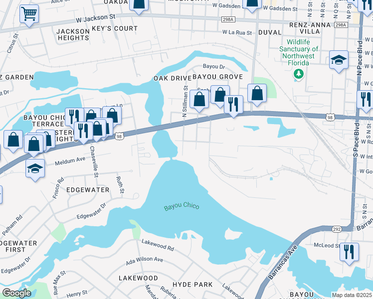 map of restaurants, bars, coffee shops, grocery stores, and more near 210 S Stillman St in Pensacola