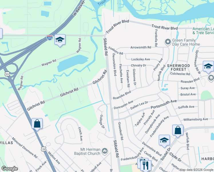 map of restaurants, bars, coffee shops, grocery stores, and more near 9446 Sibbald Road in Jacksonville