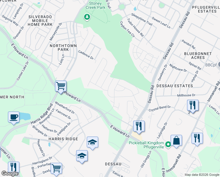 map of restaurants, bars, coffee shops, grocery stores, and more near 13425 Bauhaus Bend in Pflugerville