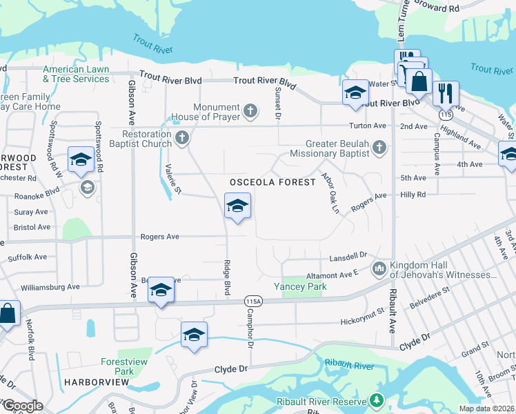 map of restaurants, bars, coffee shops, grocery stores, and more near 3358 Garden Brook Road in Jacksonville