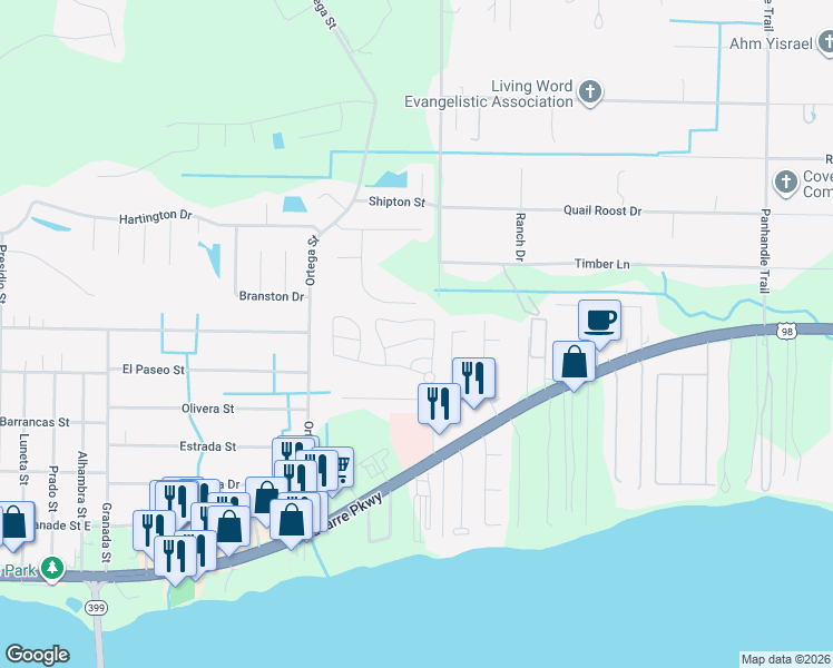 map of restaurants, bars, coffee shops, grocery stores, and more near 8882 White Ibis Way in Navarre