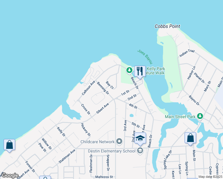 map of restaurants, bars, coffee shops, grocery stores, and more near 1170 Bay Court in Destin