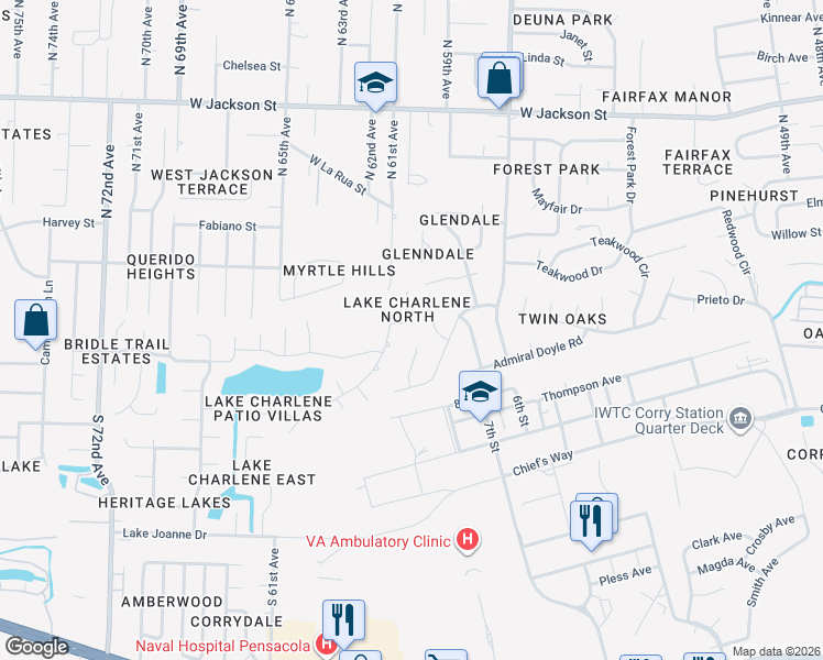 map of restaurants, bars, coffee shops, grocery stores, and more near 286 South 61st Avenue in Pensacola