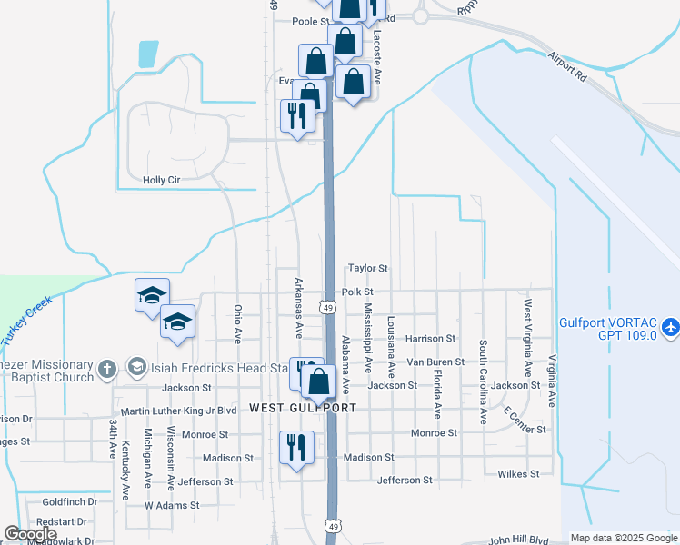 map of restaurants, bars, coffee shops, grocery stores, and more near 8404 U.S. 49 in Gulfport