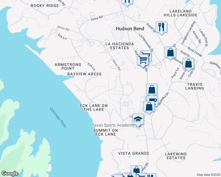 map of restaurants, bars, coffee shops, grocery stores, and more near 16310 Sydney Carol Lane in Austin