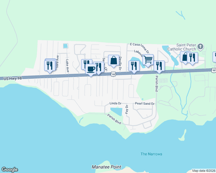 map of restaurants, bars, coffee shops, grocery stores, and more near 2301 U.S. 98 in Mary Esther