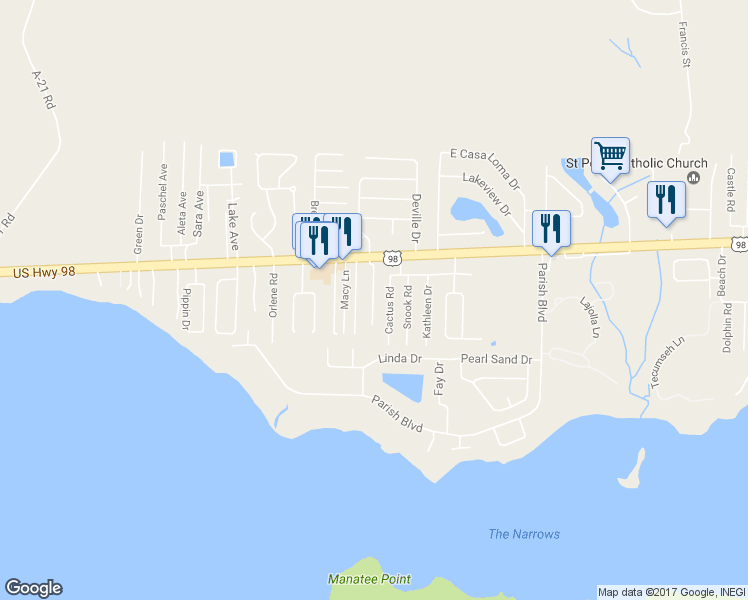 map of restaurants, bars, coffee shops, grocery stores, and more near 2301 U.S. 98 in Mary Esther