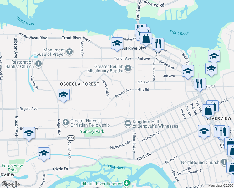 map of restaurants, bars, coffee shops, grocery stores, and more near 9411 Arbor Glen Lane in Jacksonville