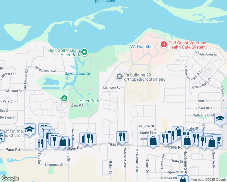 map of restaurants, bars, coffee shops, grocery stores, and more near 9237-9299 Fairchild Drive in Biloxi